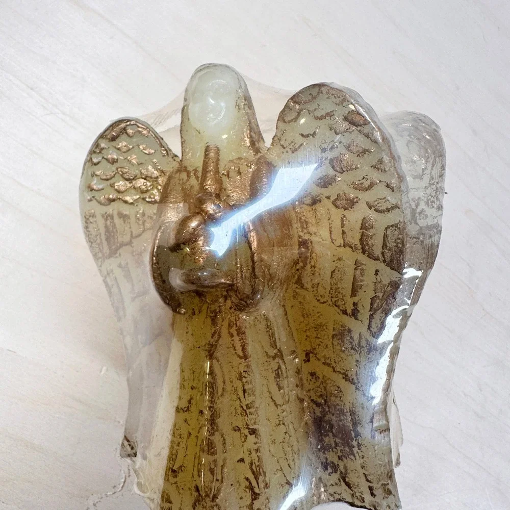 Vintage Trio Of Angels Candle NEW‎ Christmas Decor Gold Cream Luminaire